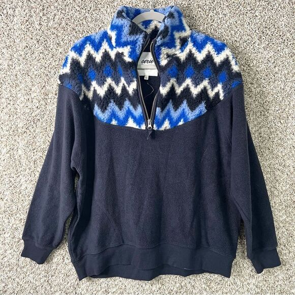 Aerie Sweatshirt Women’s Small Hometown Holiday Chevron Fleece Zip Pullover NWT - Picture 1 of 8